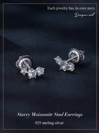 Sterling Silver S925 Moissanite Star Stud Earrings Screw Back Engagement Gift