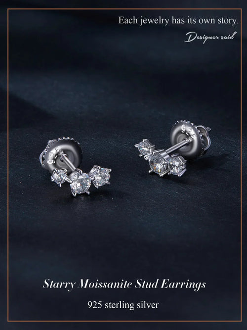 Sterling Silver S925 Moissanite Star Stud Earrings Screw Back Engagement Gift
