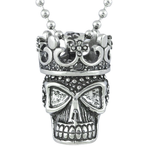 Steel Skull Crown Necklace Gothic Pendant Chain for Men
