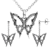 Sterling Butterfly Necklace And Earrings Jewelry Set
