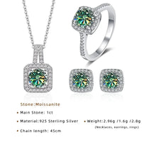 Sterling Silver 3-Piece Moissanite Jewelry Set 1ct Necklace Ring Earrings