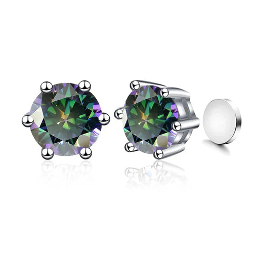 Sterling Silver 925 1ct Moissanite 6-Claw Stud Earrings Unisex Magnetic Hole