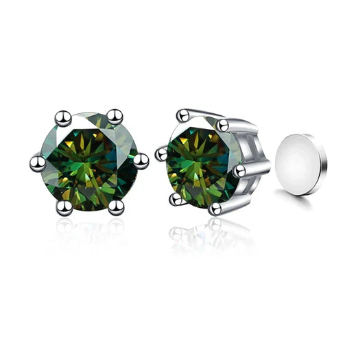 Sterling Silver 925 1ct Moissanite 6-Claw Stud Earrings Unisex Magnetic Hole