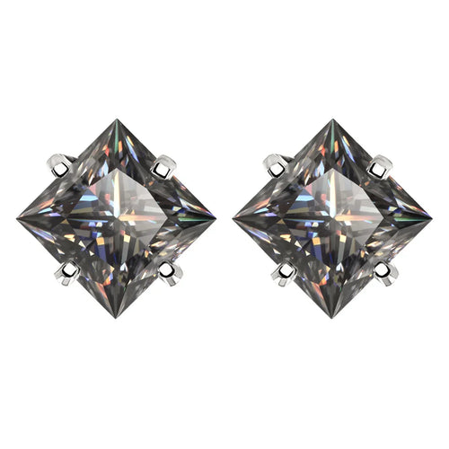 Sterling Silver 925 Green Princess Cut Moissanite Stud Earrings For Women