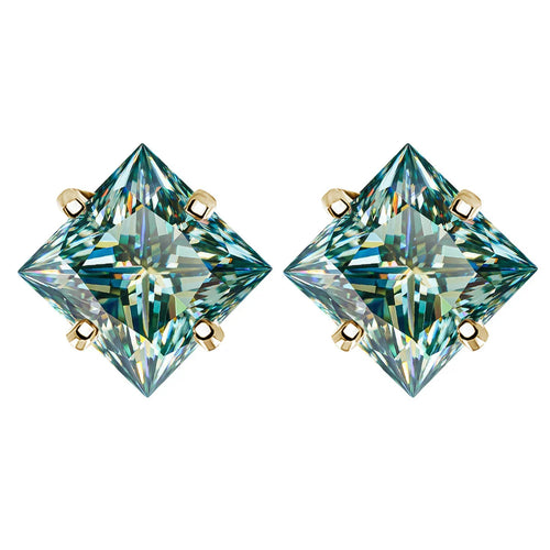 Sterling Silver 925 Green Princess Cut Moissanite Stud Earrings For Women