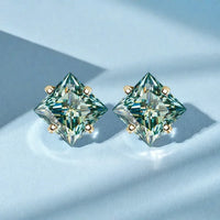 Sterling Silver 925 Green Princess Cut Moissanite Stud Earrings For Women