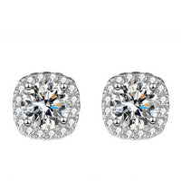 Sterling Silver 925 Moissanite Square Stud Earrings For Women Sparkling Gift