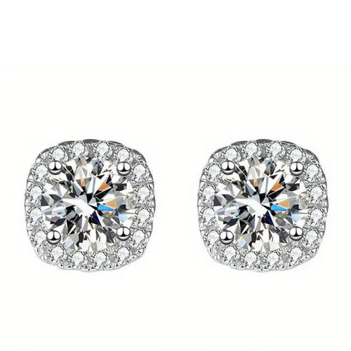Sterling Silver 925 Moissanite Square Stud Earrings For Women Sparkling Gift