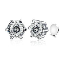 Sterling Silver 925 1ct Moissanite 6-Claw Stud Earrings Unisex Magnetic Hole