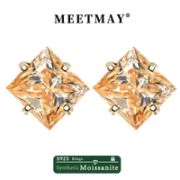 Sterling Silver 925 Green Princess Cut Moissanite Stud Earrings For Women