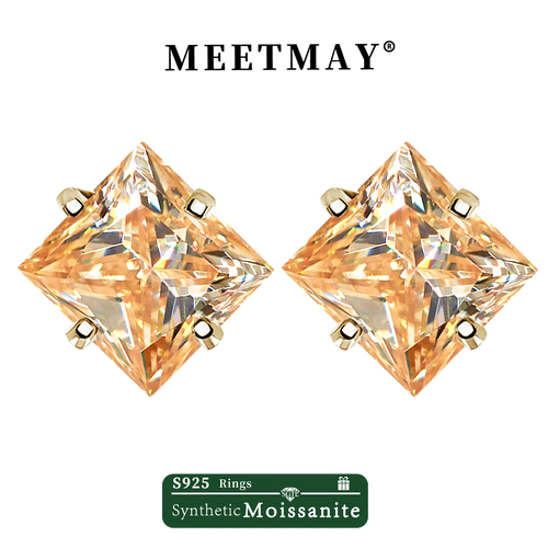 Sterling Silver 925 Green Princess Cut Moissanite Stud Earrings For Women
