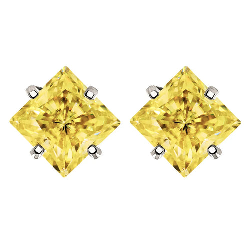 Sterling Silver 925 Green Princess Cut Moissanite Stud Earrings For Women
