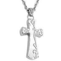 Sterling Silver Cross Necklace Floral Engraved Pendant