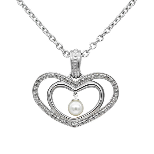 Sterling Silver Heart Pearl Pendant Necklace For Women