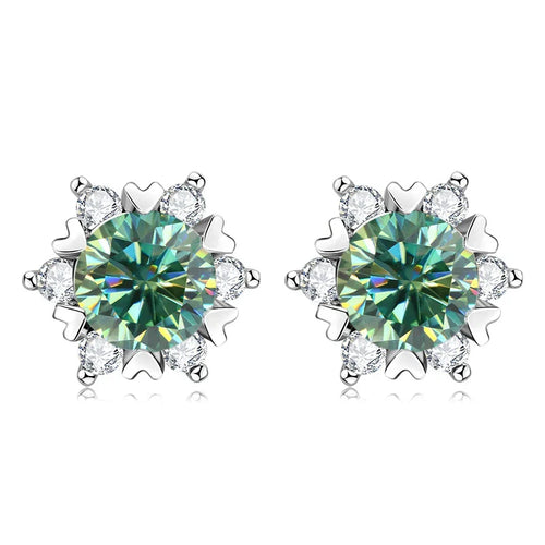Sterling Silver S925 Moissanite Snowflake Stud Earrings 6-Claw Valentine's