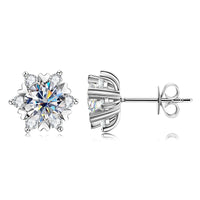 Sterling Silver S925 Moissanite Snowflake Stud Earrings 6-Claw Valentine's