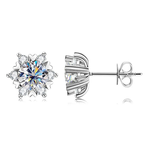 Sterling Silver S925 Moissanite Snowflake Stud Earrings 6-Claw Valentine's