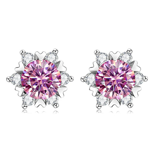 Sterling Silver S925 Moissanite Snowflake Stud Earrings 6-Claw Valentine's