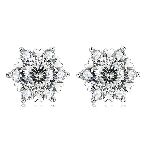 Sterling Silver S925 Moissanite Snowflake Stud Earrings 6-Claw Valentine's