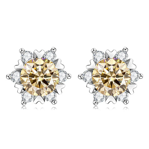 Sterling Silver S925 Moissanite Snowflake Stud Earrings 6-Claw Valentine's