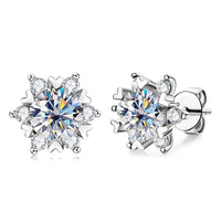 Sterling Silver S925 Moissanite Snowflake Stud Earrings 6-Claw Valentine's
