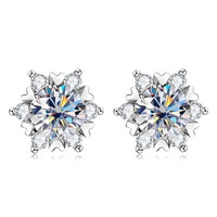 Sterling Silver S925 Moissanite Snowflake Stud Earrings 6-Claw Valentine's