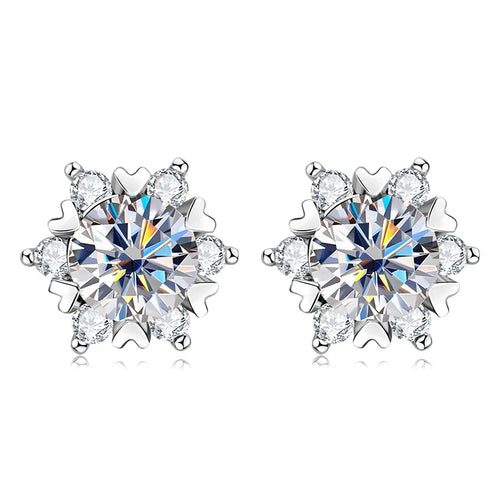 Sterling Silver S925 Moissanite Snowflake Stud Earrings 6-Claw Valentine's