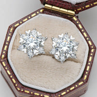 Sterling Silver S925 Moissanite Snowflake Stud Earrings 6-Claw Valentine's