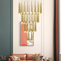 Stylish & Long Chandelier for Staircase with Compound Ring Design