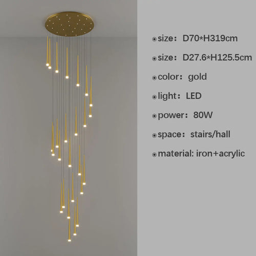 Stylish & Long Chandelier for Staircase with Compound Ring Design