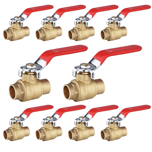 10 Pcs 1/2" Sweat Ball Valve, Red (Lead Free)