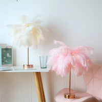 Table Feather Lamp Table with USB, Battery Powered and Remote Control