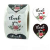 Thank You Stickers 1.5 inch 500 Count Per Roll Black Rose Flowers Heart Shaped Shipping Supplies