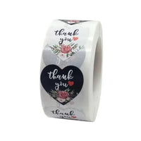 Thank You Stickers 1.5 inch 500 Count Per Roll Black Rose Flowers Heart Shaped Shipping Supplies