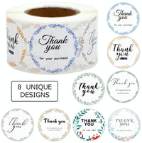 Thank You Stickers 1.5 inch 500 Count Per Roll Colorful Round Shipping Supplies