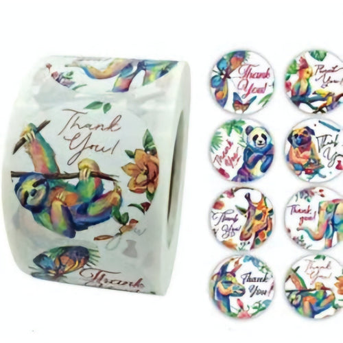 Thank You Stickers 1.5 inch 500 Count Per Roll Jungle Animals