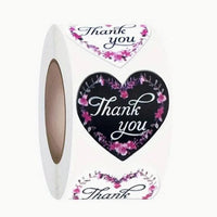 Thank You Stickers 1.5 inch 500 Count Per Roll Pink Flowers Heart Shaped Shipping Supplies