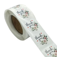 Thank You Stickers 1.5 inch 500 Count Per Roll White Rose Flowers Heart Shaped Shipping Supplies