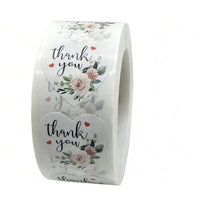 Thank You Stickers 1.5 inch 500 Count Per Roll White Rose Flowers Heart Shaped Shipping Supplies