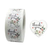 Thank You Stickers 1.5 inch 500 Count Per Roll White Rose Flowers Heart Shaped Shipping Supplies