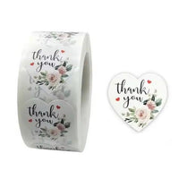 Thank You Stickers 1.5 inch 500 Count Per Roll White Rose Flowers Heart Shaped Shipping Supplies