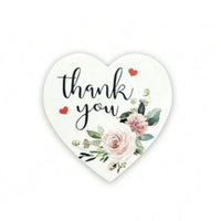 Thank You Stickers 1.5 inch 500 Count Per Roll White Rose Flowers Heart Shaped Shipping Supplies