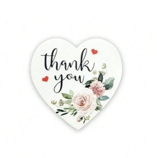 Thank You Stickers 1.5 inch 500 Count Per Roll White Rose Flowers Heart Shaped Shipping Supplies