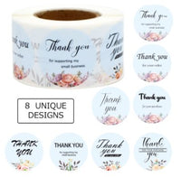 Thank You Stickers Light Blue Floral Round Flowers 1.5 inch 500 Count Per Roll Shipping Supplies