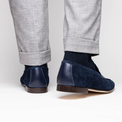 16-672-NVY Tippa Suede & Calfskin Penny Loafers Navy
