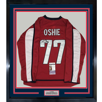 Framed Autographed/Signed TJ T.J. Oshie 35x39 Washington Red Hockey Jersey JSA COA