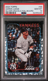 Graded 2024 Topps Aaron Judge #99 Silver Crackle Foil Board Baseball Card PSA 10 Gem Mint