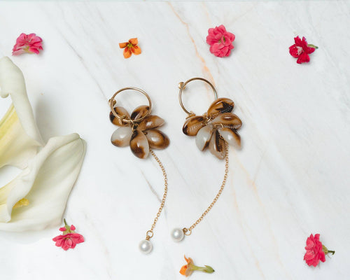 Tortoiseshell Dangle Earrings Boho Shell Drop Lightweight
