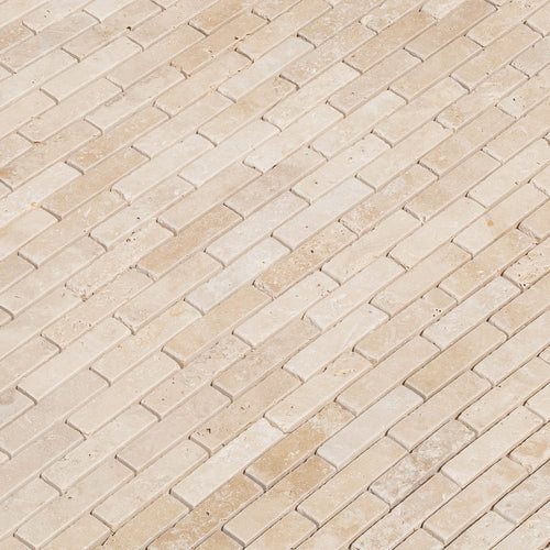 Light Beige Travertine Tumbled Mosaic Floor and Wall Tile - Livfloors Collection