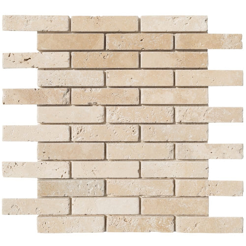 Light Beige Travertine Tumbled Mosaic Floor and Wall Tile - Livfloors Collection